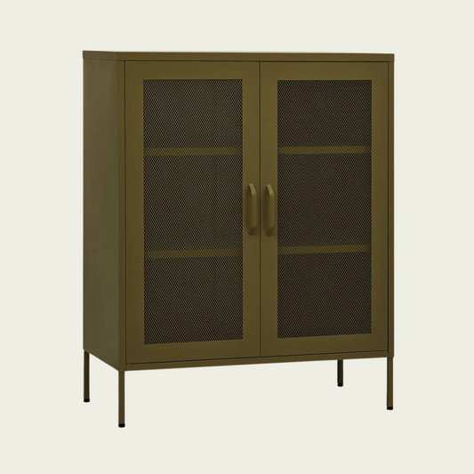 Vintage Steel Storage Cabinet |  Olive green finish Steel
