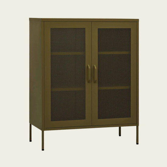 Vintage Steel Storage Cabinet |  Olive green finish Steel