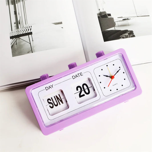 Vintage Retro Quartz Alarm Clock with Flip Calendar Display