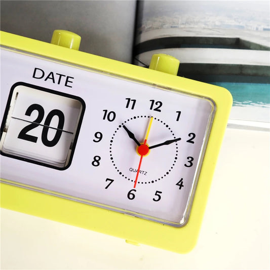 Vintage Retro Quartz Alarm Clock with Flip Calendar Display