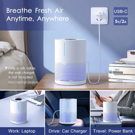 Portable Ozone-Free Air Purifier with H13 HEPA Filter and aromatherapy diffuser