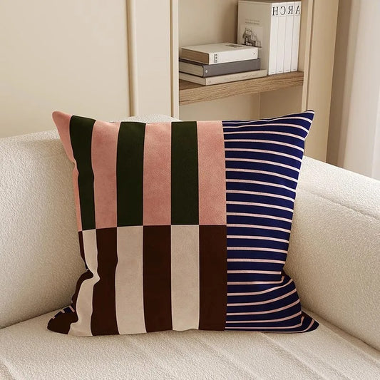 Vintage Velvet Pillow case Cushions - Multicolored with Stripes