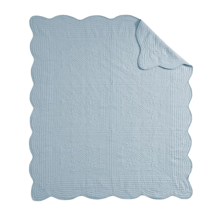 Oversized Quilted Throw with Scalloped Edges White 60x72"