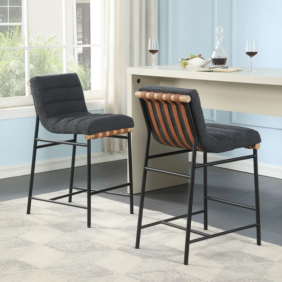 Lahni 17.75" Dark Gray Boucle Fabric Counter Height Chair