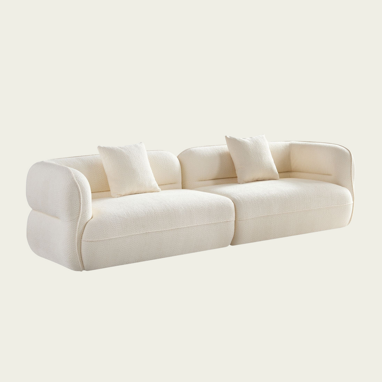 Ttwo piece modular sofa | Soft textured off-White cream fabric| plateform base | 2 matching cushions