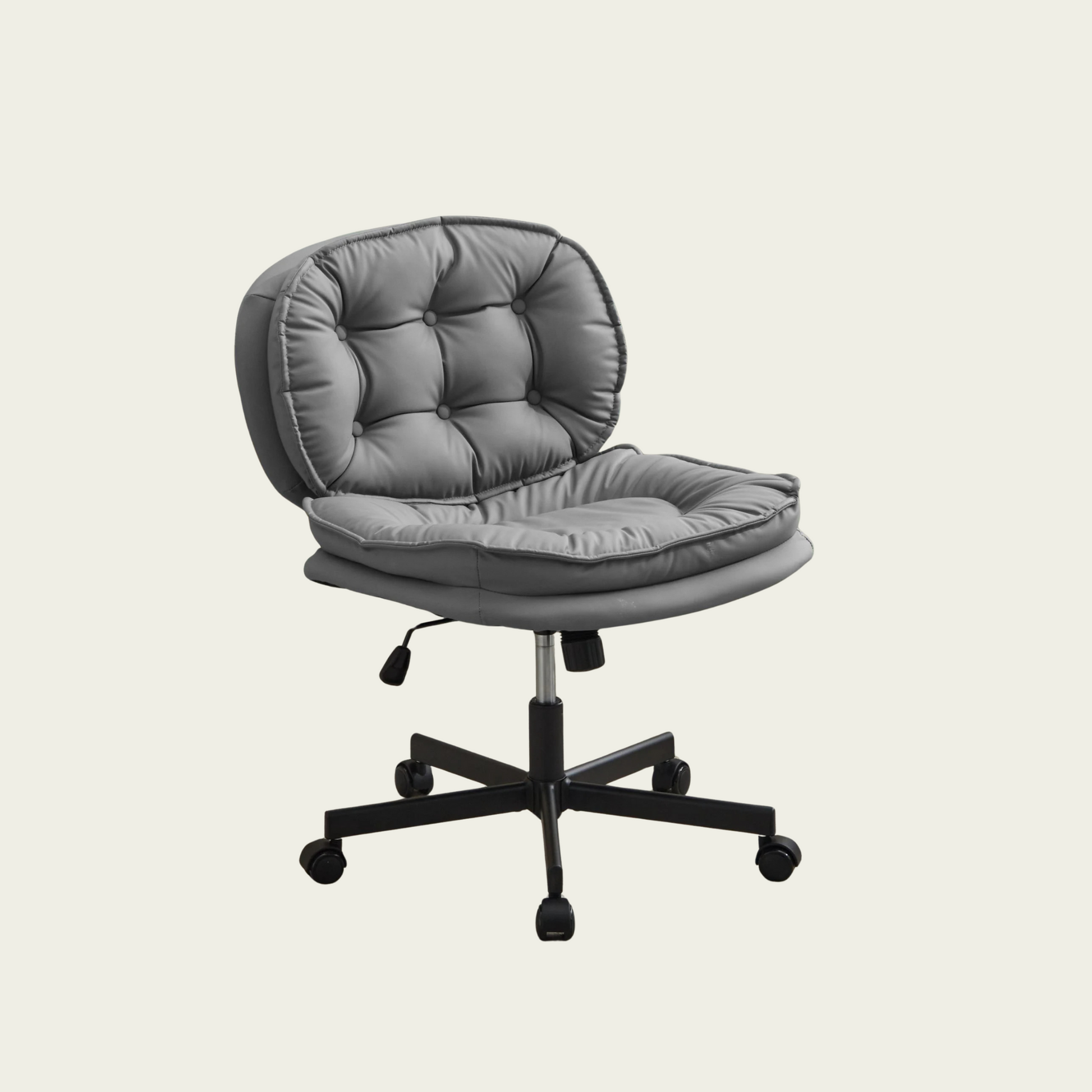 Armless Adjustable Swivel Office Chair with Wheels, PU Leather Cross-Legged Task Chair for Home, Office, Small Spaces