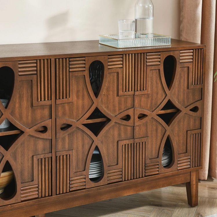 60.5" Mid Century Modern Sideboard Buffet Cabinet with Storage, TV Media Console Table, Storage Cabinet with 4 Doors & Adjustable Shelves for Kitchen Dining Living Room Entryway, Walnut