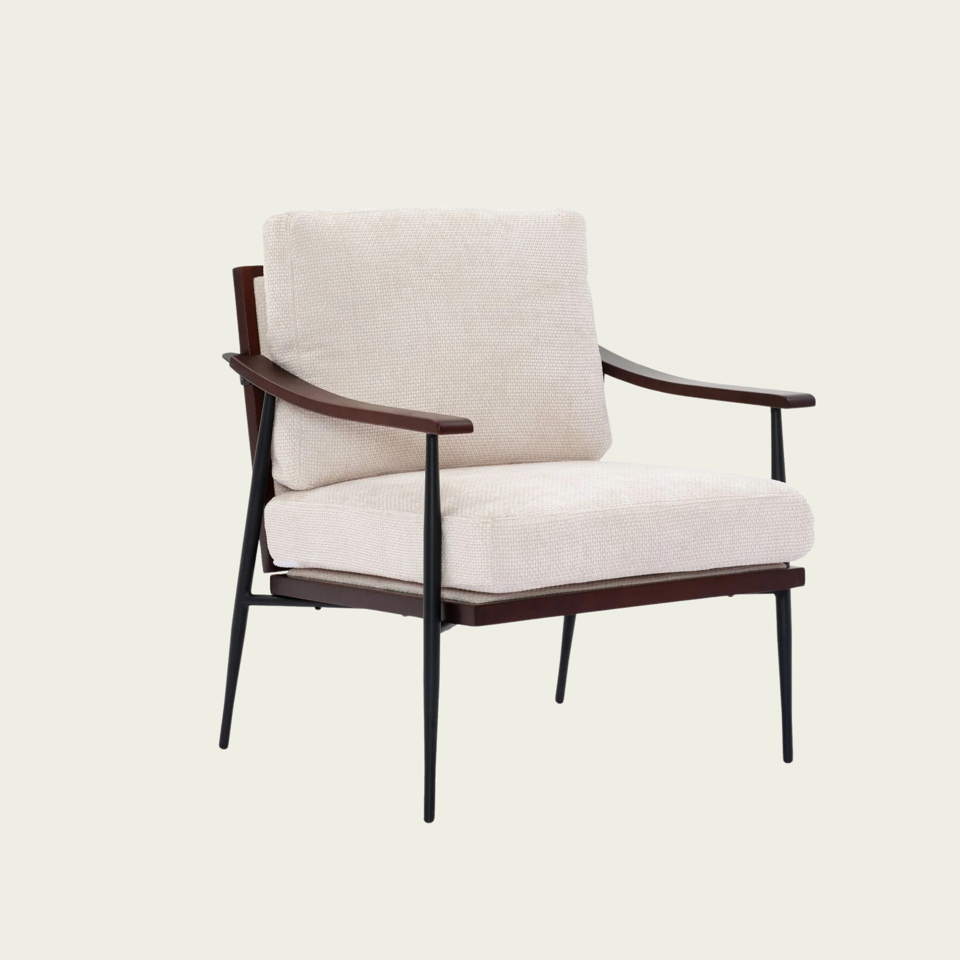 Modern Accent Chair, Mid Century Modern Accent Chairs, Linen Fabric Arm Chair with Wood Armrests, Upholstered Leisure Chair for Living Room, Bedroom, Reception Room, White