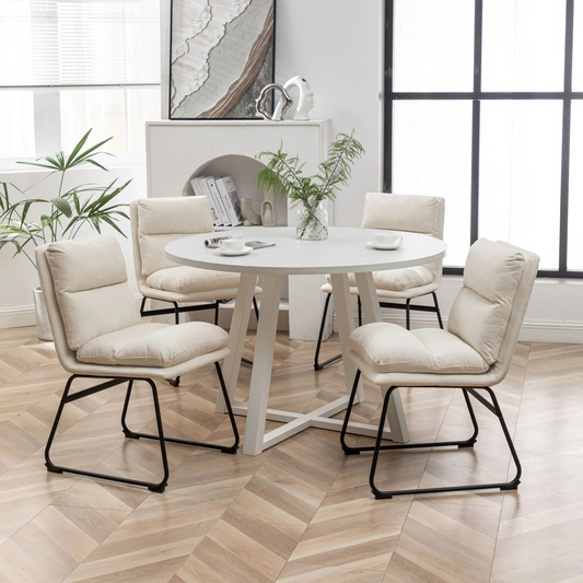 Milos Contemporary Upholstered Dining Chairs, Set of 2, Vanilla White