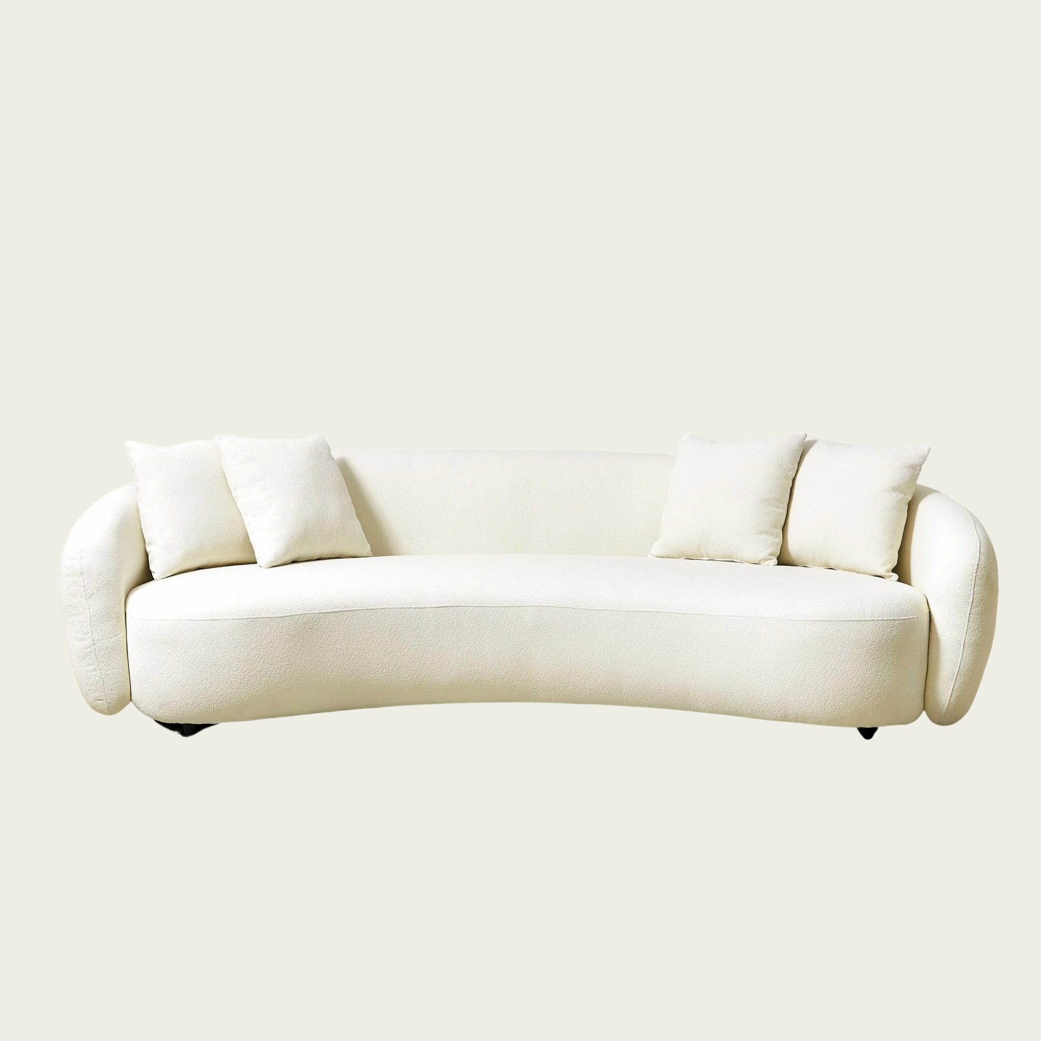102" 5-Seater Curved Boucle Sofa |  Ivory cream upholstery | Half Moon Design | 4 Pillows Included