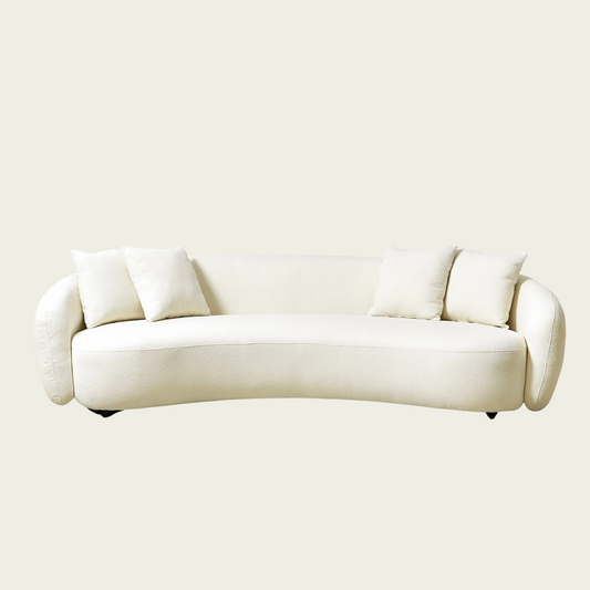 102" 5-Seater Curved Boucle Sofa |  Ivory cream upholstery | Half Moon Design | 4 Pillows Included