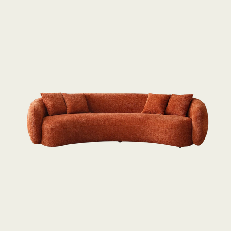 102'' 5-Seater Boucle Sofa Modern Sectional Half Moon Leisure Couch Curved Sofa Teddy Fleece Orange