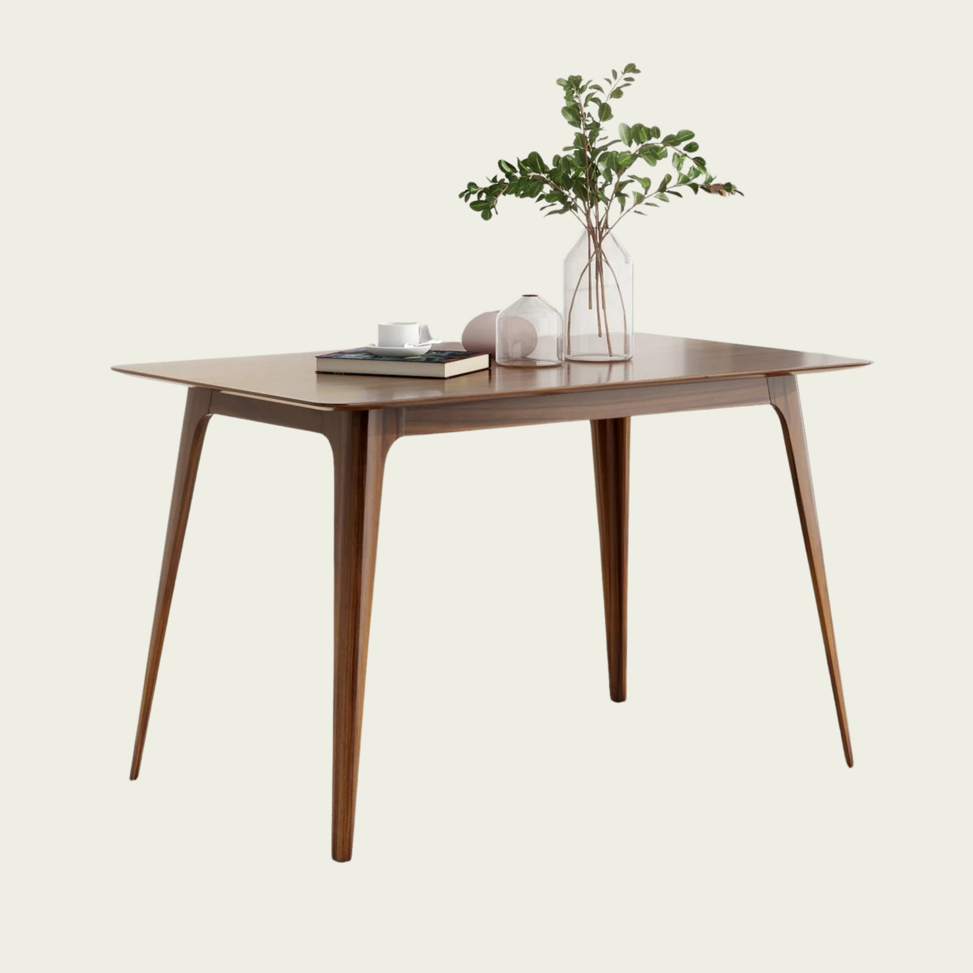 47.2”  Mid-Century Modern Walnut Dining Table – Solid Wood Legs & Faux Wood Top