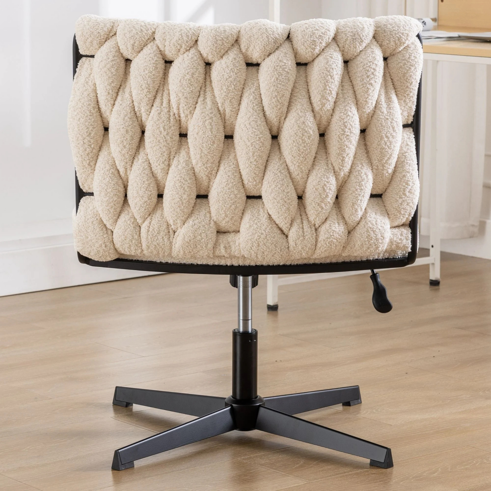 Armless Office Desk No Wheels,Living room chair, velvet cross-legged chair with back arms,for Bedroom, Living Room