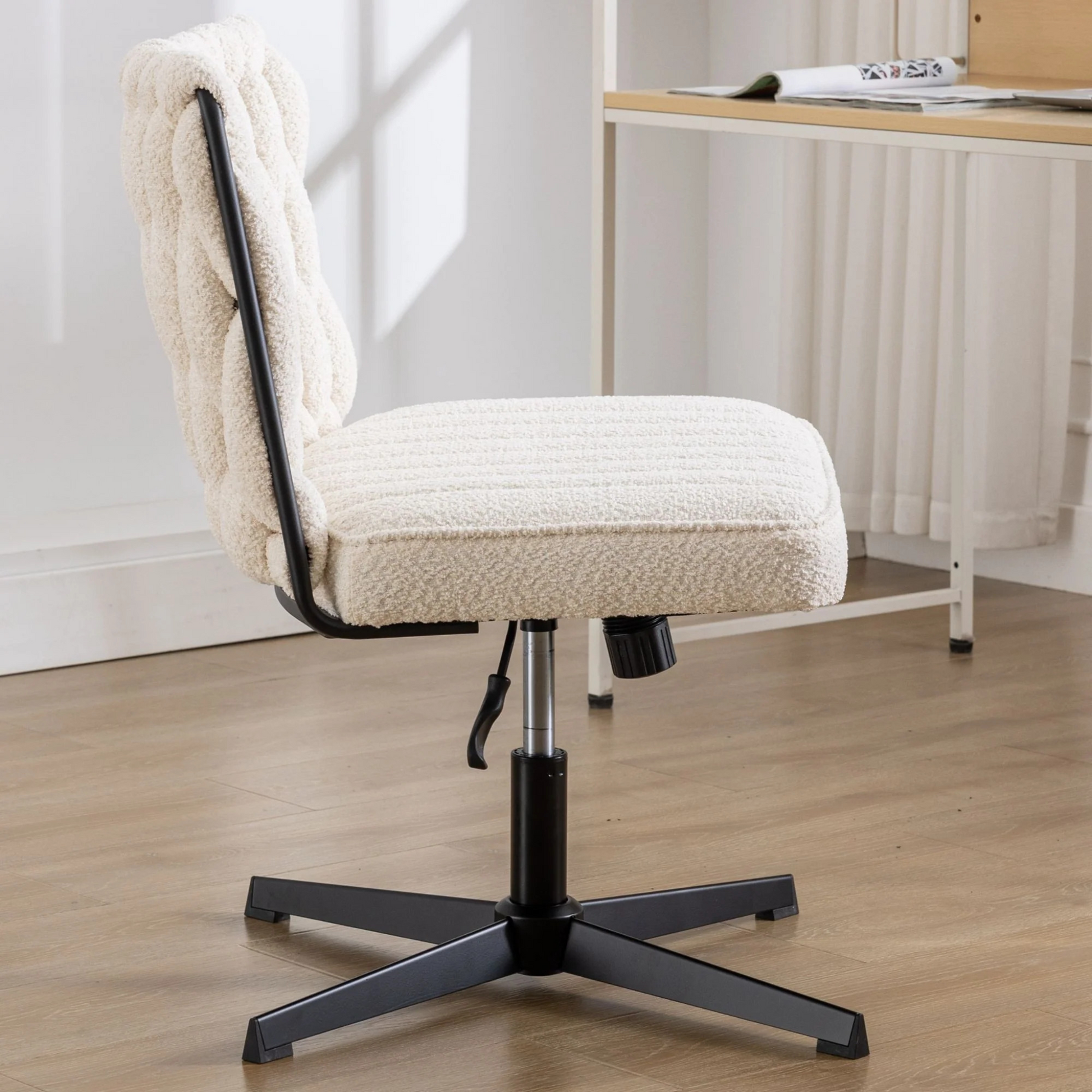 Armless Office Desk No Wheels,Living room chair, velvet cross-legged chair with back arms,for Bedroom, Living Room