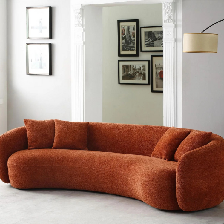 102'' 5-Seater Boucle Sofa Modern Sectional Half Moon Leisure Couch Curved Sofa Teddy Fleece Orange