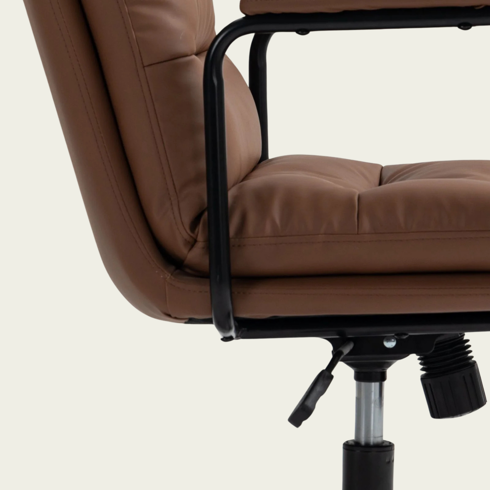 Office Chair,Mid Back Home Office Desk Task Chair with Wheels and Arms Ergonomic PU Leather Computer Rolling Swivel Chair with Padded Armrest,The back of the chair can recline 40° (Brown)