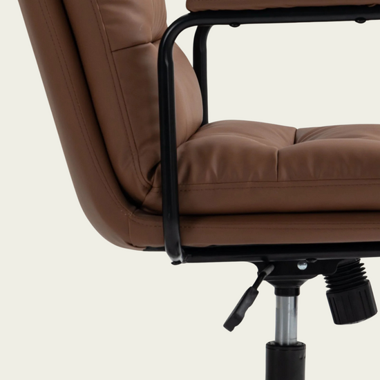 Office Chair,Mid Back Home Office Desk Task Chair with Wheels and Arms Ergonomic PU Leather Computer Rolling Swivel Chair with Padded Armrest,The back of the chair can recline 40° (Brown)