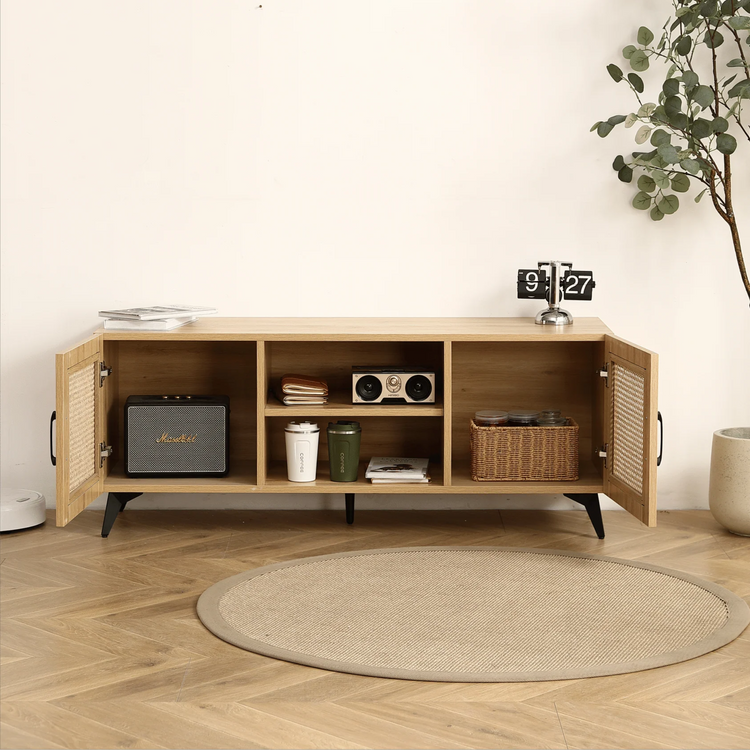 Oak TV Rattan Storage Cabinet Net - Perfect for Family Entertainment Room 51.2inch