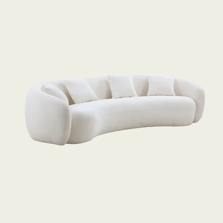 102'' 5-Seater Boucle Sofa Modern Sectional Half Moon Leisure Couch Curved Sofa Teddy Fleece Velet Beige