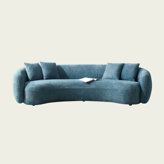 102'' Boucle Sofa Modern Sectional Half Moon Leisure Couch Curved Sofa Teddy Fleece Velet Blue