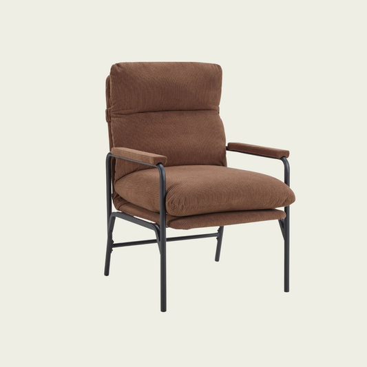 Modern Accent Chair, Reclining Chair with Adjustable Backrest, Corduroy Chair with Metal Frame, Reading Chair, Comfy Lounge Chair for Living Room, Bedroom, Office, Brown