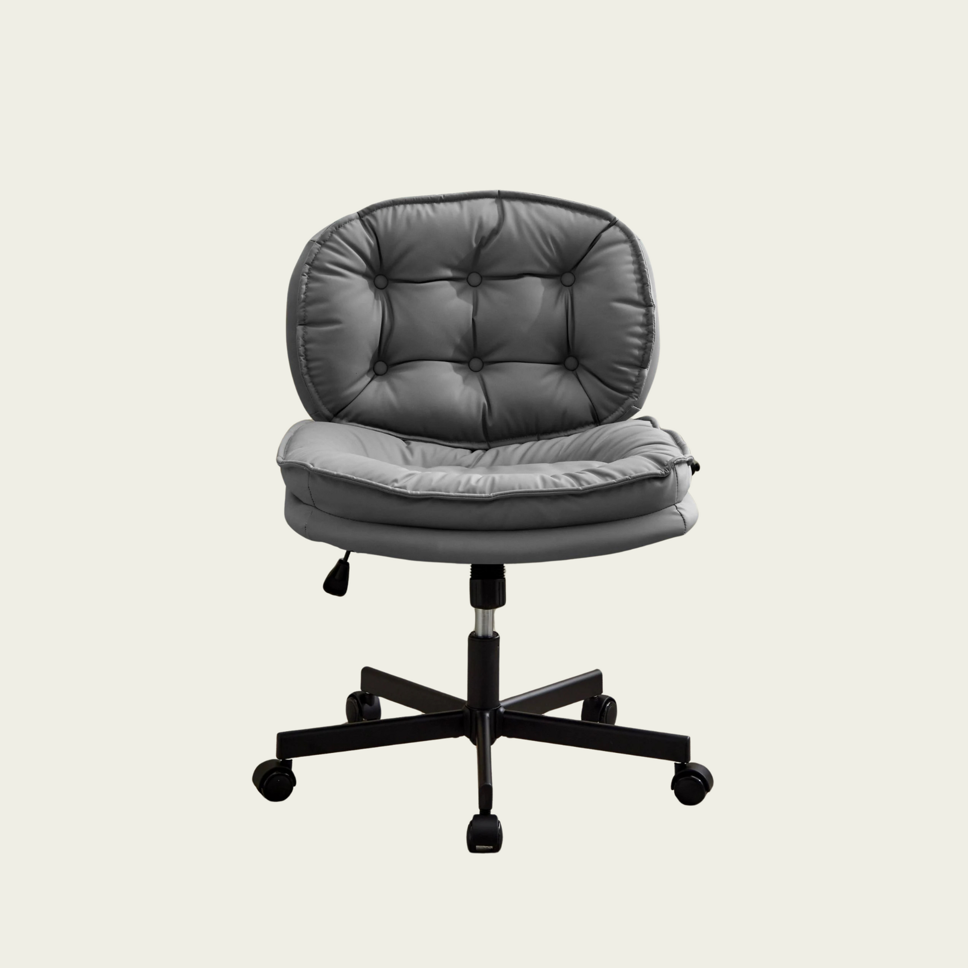 Armless Adjustable Swivel Office Chair with Wheels, PU Leather Cross-Legged Task Chair for Home, Office, Small Spaces