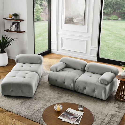 Modular Sectional Sofa, Button Tufted Designed and DIY Combination,L Shaped Couch with Reversible Ottoman, Grey Velvet