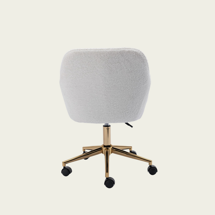 Modern Teddy Fabric Material Adjustable Height 360 Revolving Home Office Chair With Gold Metal Legs And Universal Wheel For Indoor,White