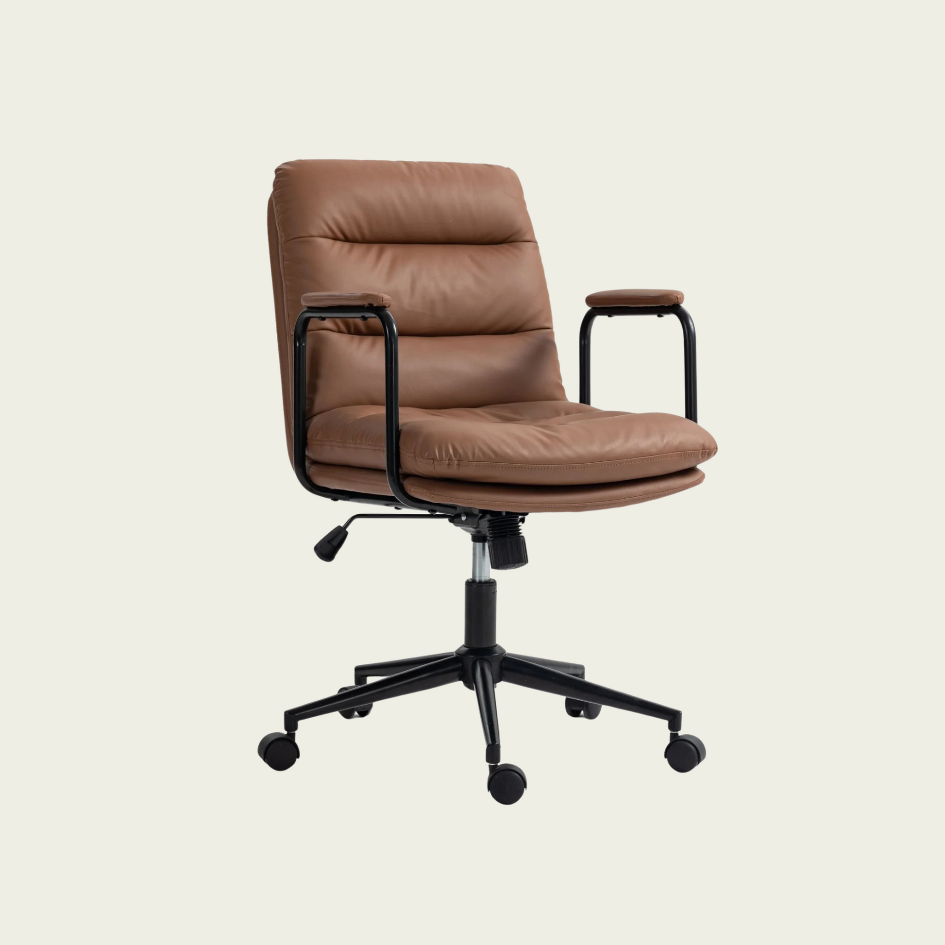Office Chair,Mid Back Home Office Desk Task Chair with Wheels and Arms Ergonomic PU Leather Computer Rolling Swivel Chair with Padded Armrest,The back of the chair can recline 40° (Brown)