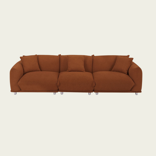 Originality Shapes Curry Lambswool Sherpa 4 Seater Sofa With Metal Legs, Solid Wood Frame Couch with 3 Pillows, Linear and Modular Version Design, Possibility Combined Armchair Current Style