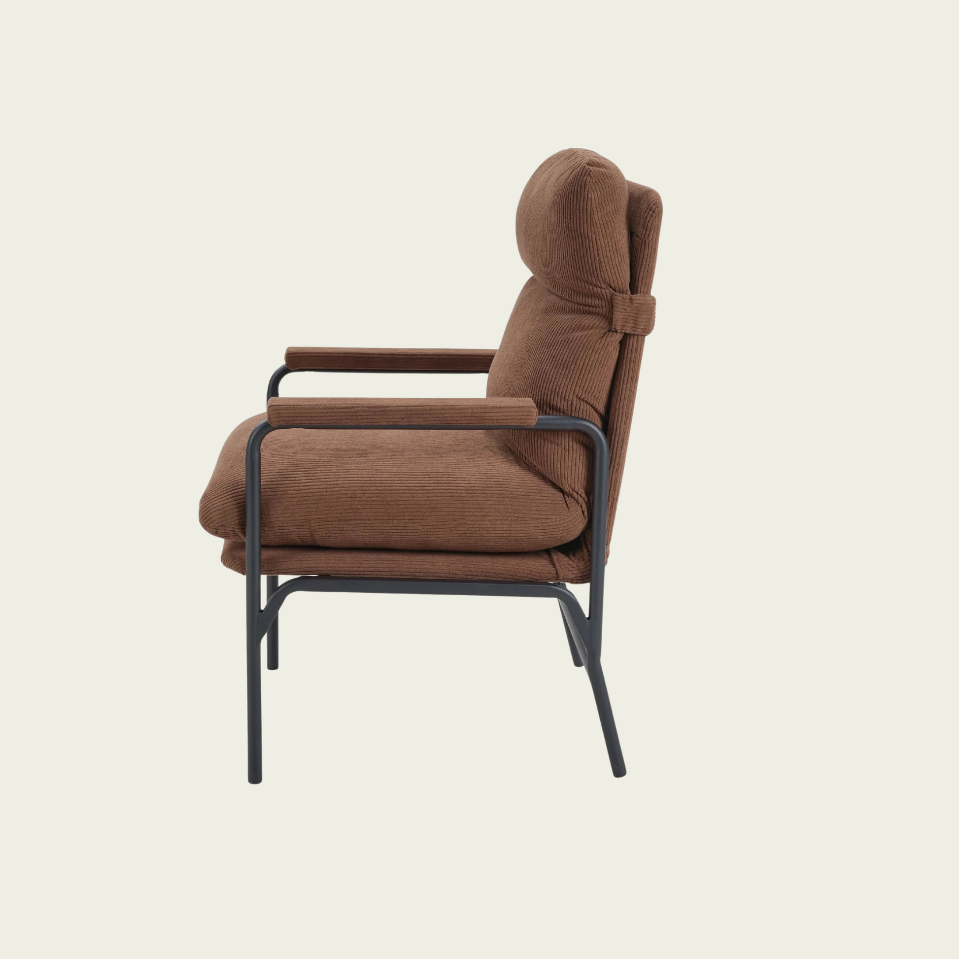 Modern Accent Chair, Reclining Chair with Adjustable Backrest, Corduroy Chair with Metal Frame, Reading Chair, Comfy Lounge Chair for Living Room, Bedroom, Office, Brown