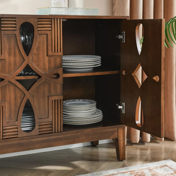60.5" Mid Century Modern Sideboard Buffet Cabinet with Storage, TV Media Console Table, Storage Cabinet with 4 Doors & Adjustable Shelves for Kitchen Dining Living Room Entryway, Walnut