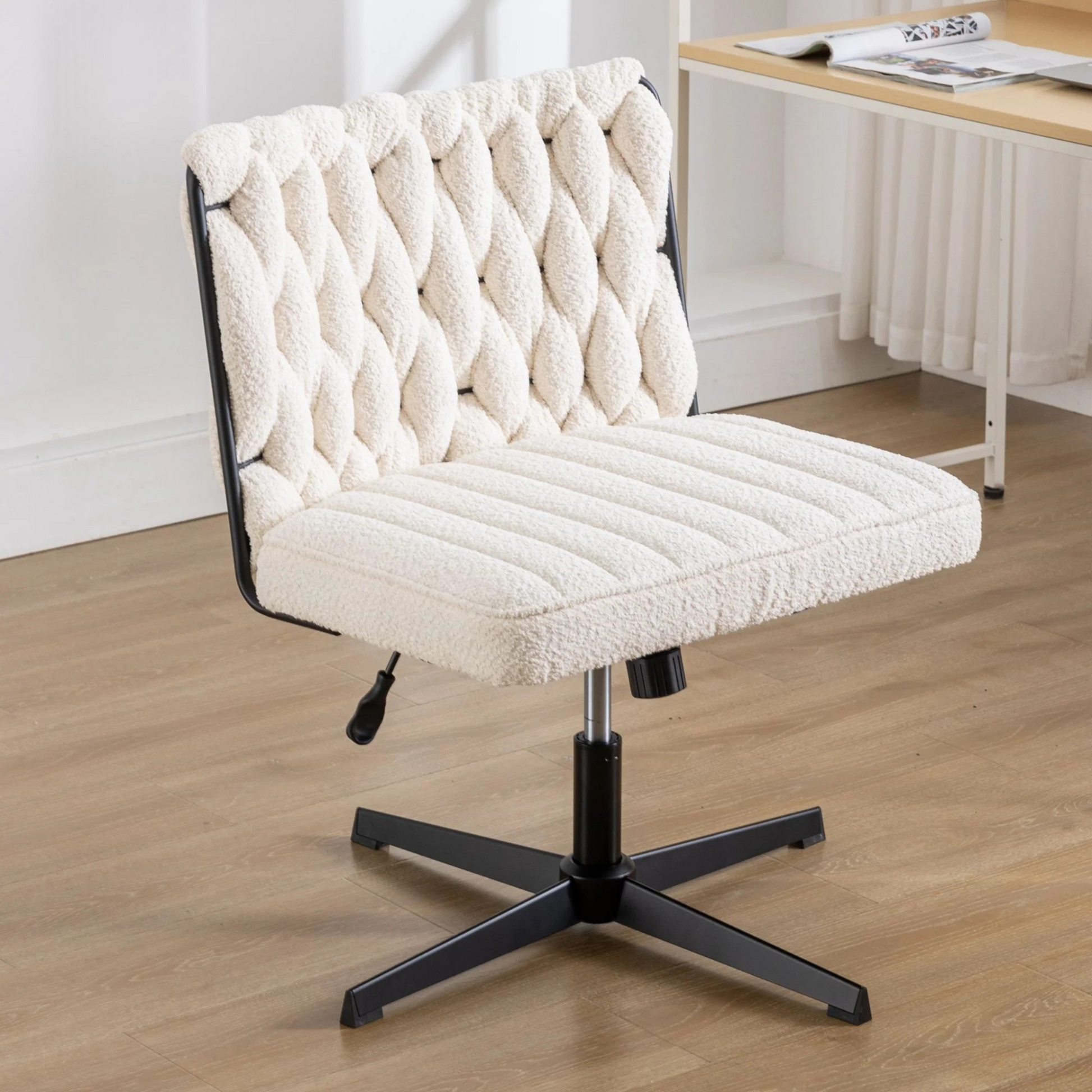 Armless Office Desk No Wheels,Living room chair, velvet cross-legged chair with back arms,for Bedroom, Living Room