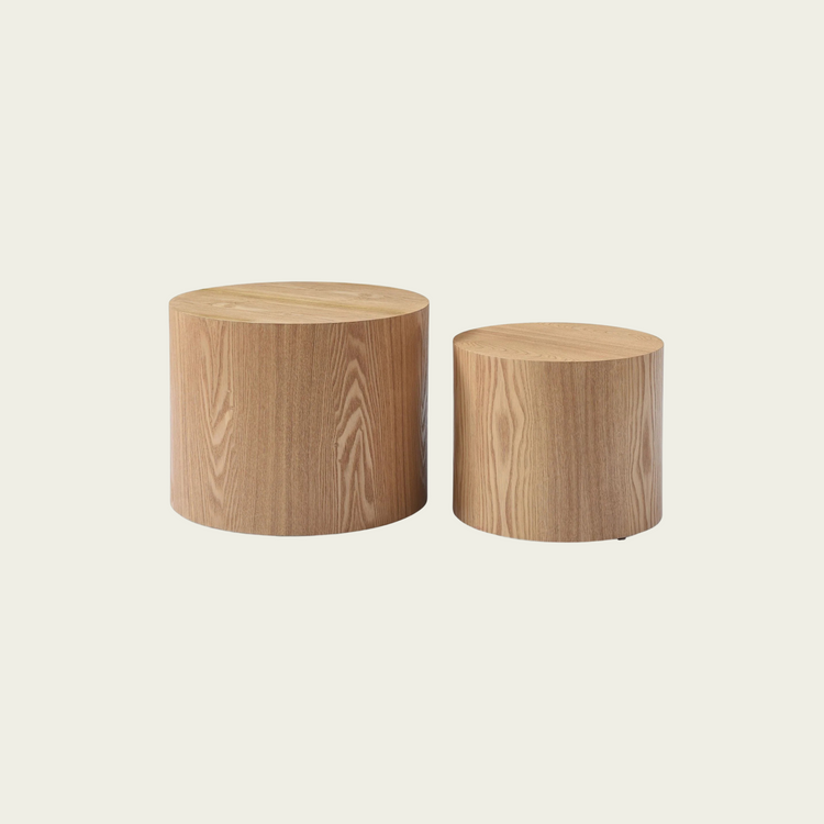 Round Coffee Table Set of 2, Nesting Coffee Tables for MDF with veneer .for living room,office,bedroom,Natural, 4Colors NATURAL