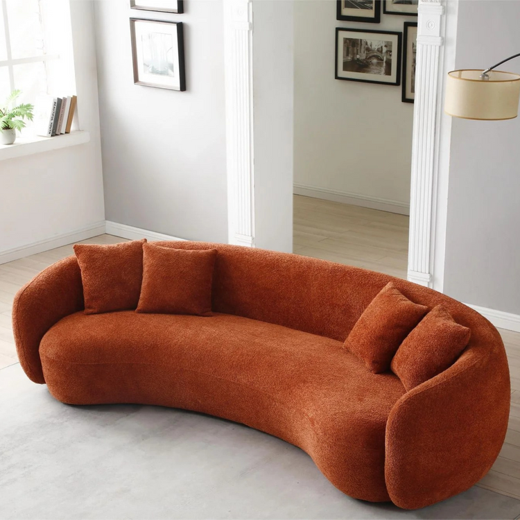 102'' 5-Seater Boucle Sofa Modern Sectional Half Moon Leisure Couch Curved Sofa Teddy Fleece Orange