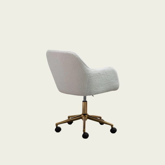 Modern Teddy Fabric Material Adjustable Height 360 Revolving Home Office Chair With Gold Metal Legs And Universal Wheel For Indoor,White