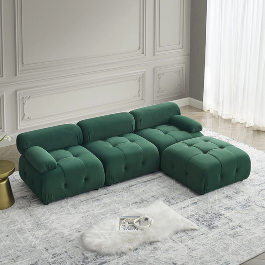 Modular Sectional Sofa, Button Tufted Designed and DIY Combination,L Shaped Couch with Reversible Ottoman, Green Velvet