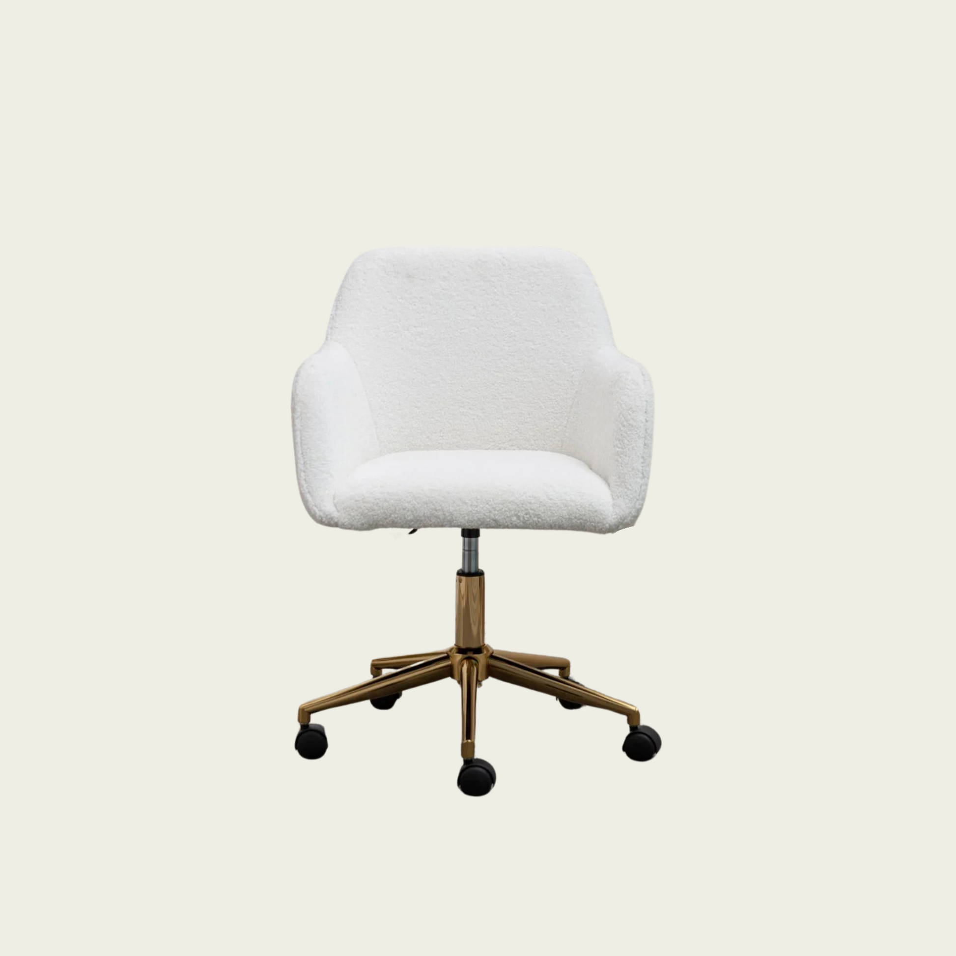 Modern Teddy Fabric Material Adjustable Height 360 Revolving Home Office Chair With Gold Metal Legs And Universal Wheel For Indoor,White