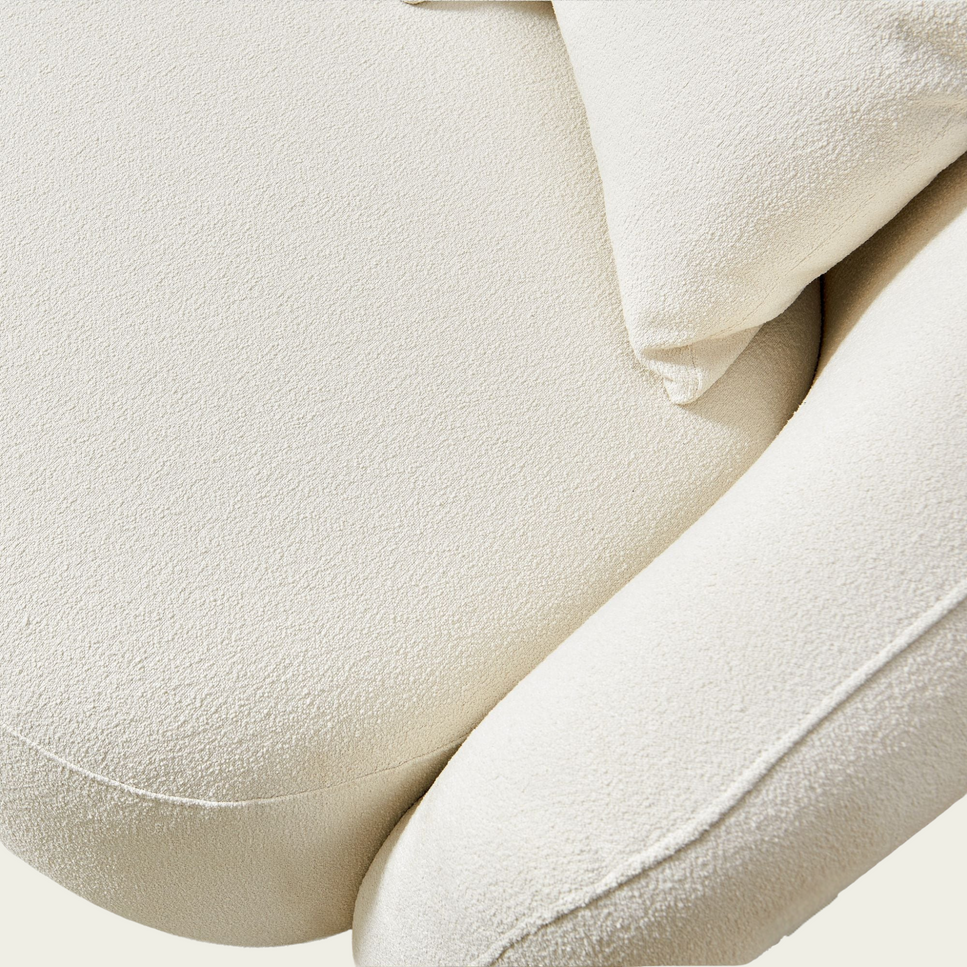 102" 5-Seater Curved Boucle Sofa |  Ivory cream upholstery | Half Moon Design | 4 Pillows Included