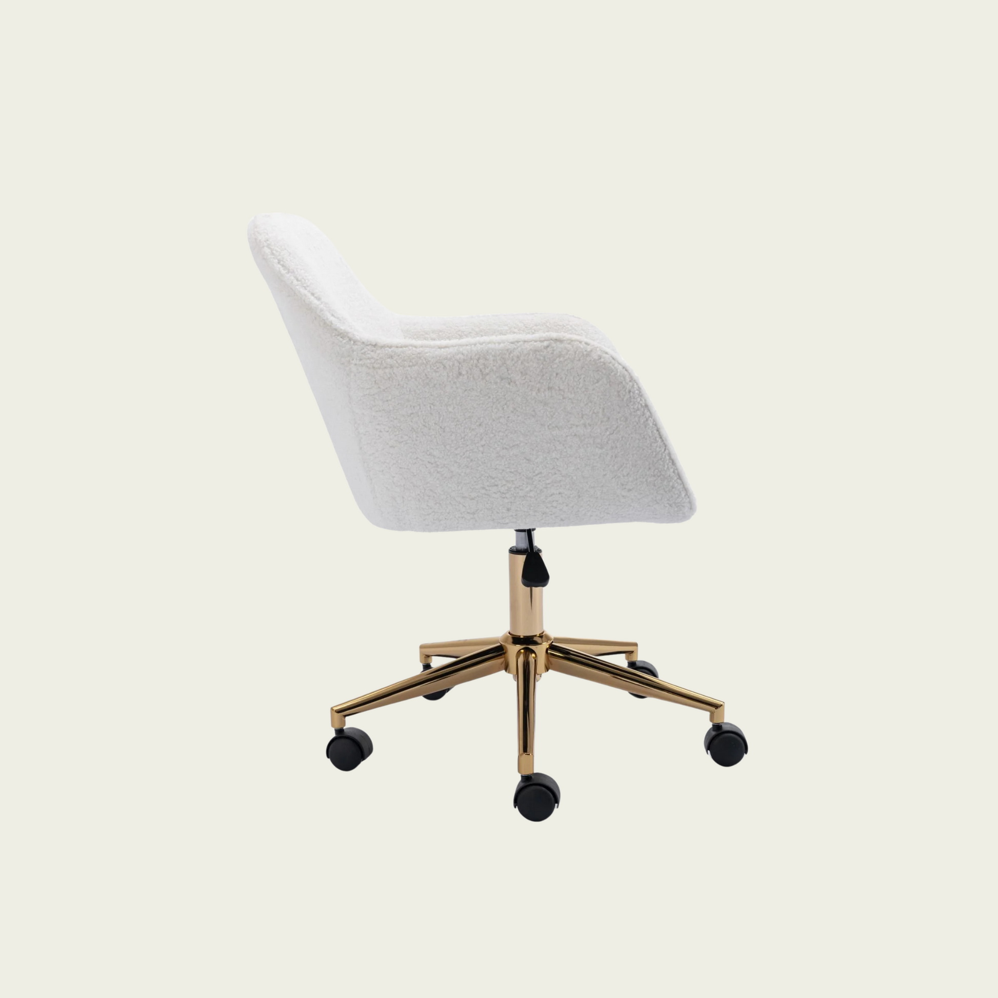 Modern Teddy Fabric Material Adjustable Height 360 Revolving Home Office Chair With Gold Metal Legs And Universal Wheel For Indoor,White