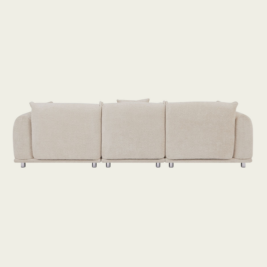 Originality Shapes Camel Lambswool Sherpa 4 Seater Sofa With Metal Legs, Solid Wood Frame Couch with 3 Pillows, Linear and Modular Version Design, Possibility Combined Armchair Current Style