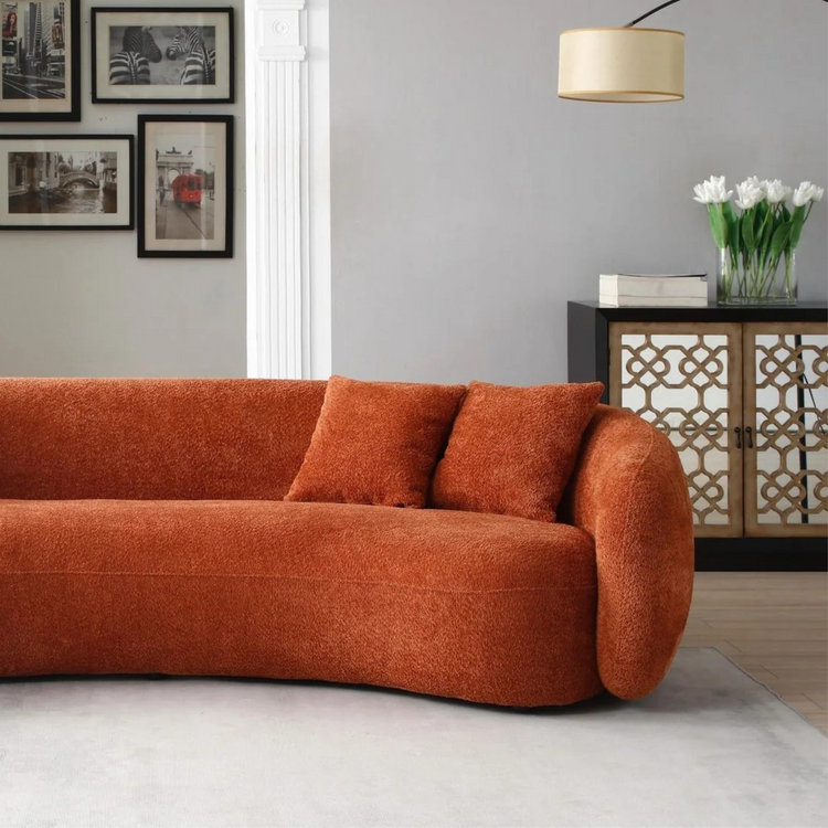 102'' 5-Seater Boucle Sofa Modern Sectional Half Moon Leisure Couch Curved Sofa Teddy Fleece Orange