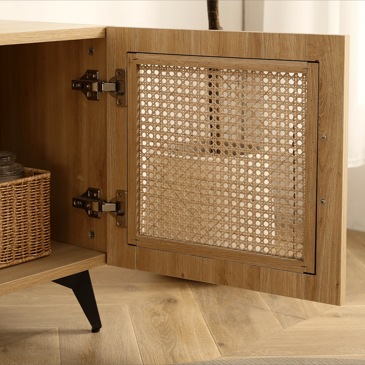 Oak TV Rattan Storage Cabinet Net - Perfect for Family Entertainment Room 51.2inch