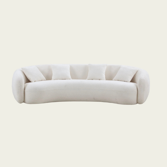 102'' 5-Seater Boucle Sofa Modern Sectional Half Moon Leisure Couch Curved Sofa Teddy Fleece Velet Beige