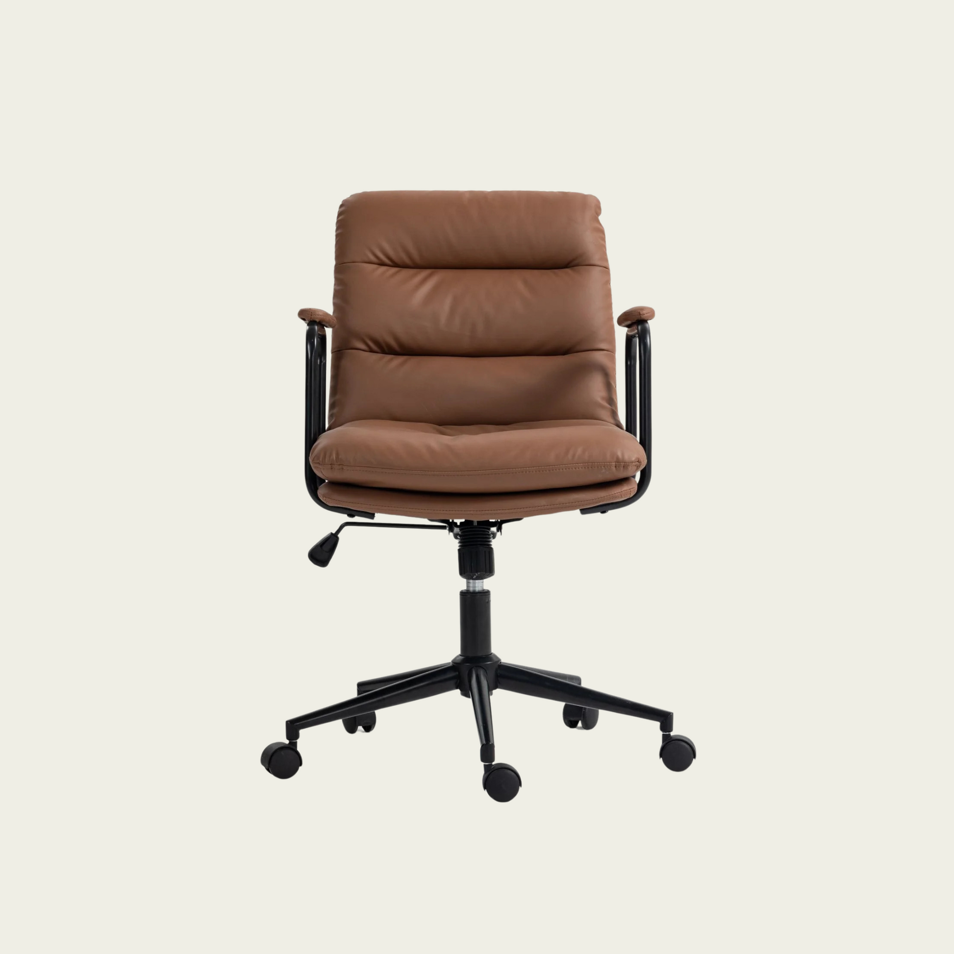 Office Chair,Mid Back Home Office Desk Task Chair with Wheels and Arms Ergonomic PU Leather Computer Rolling Swivel Chair with Padded Armrest,The back of the chair can recline 40° (Brown)
