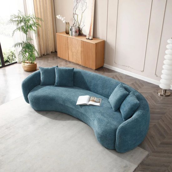 102'' Boucle Sofa Modern Sectional Half Moon Leisure Couch Curved Sofa Teddy Fleece Velet Blue