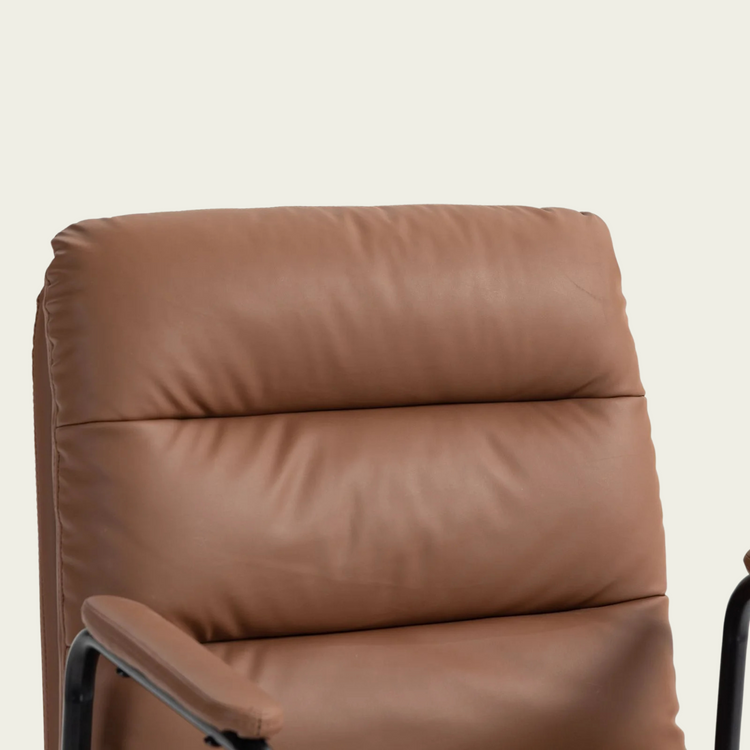 Office Chair,Mid Back Home Office Desk Task Chair with Wheels and Arms Ergonomic PU Leather Computer Rolling Swivel Chair with Padded Armrest,The back of the chair can recline 40° (Brown)
