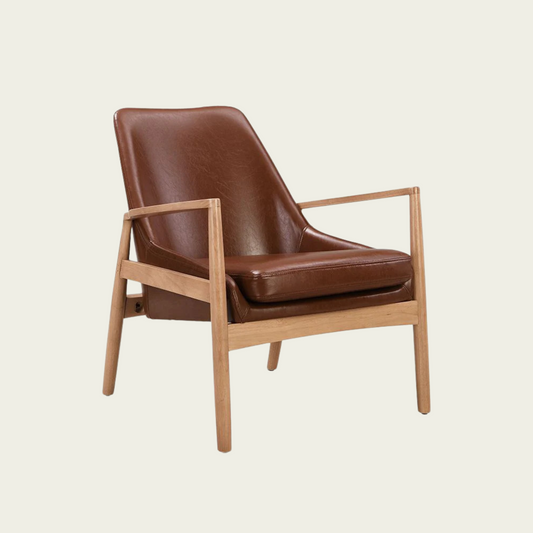 U-Can PU Leather Accent Chair Set of 2, Mid-Century Modern Armchair with Solid Wood Frame, Reading Leisure Chair with High Back for Living Room