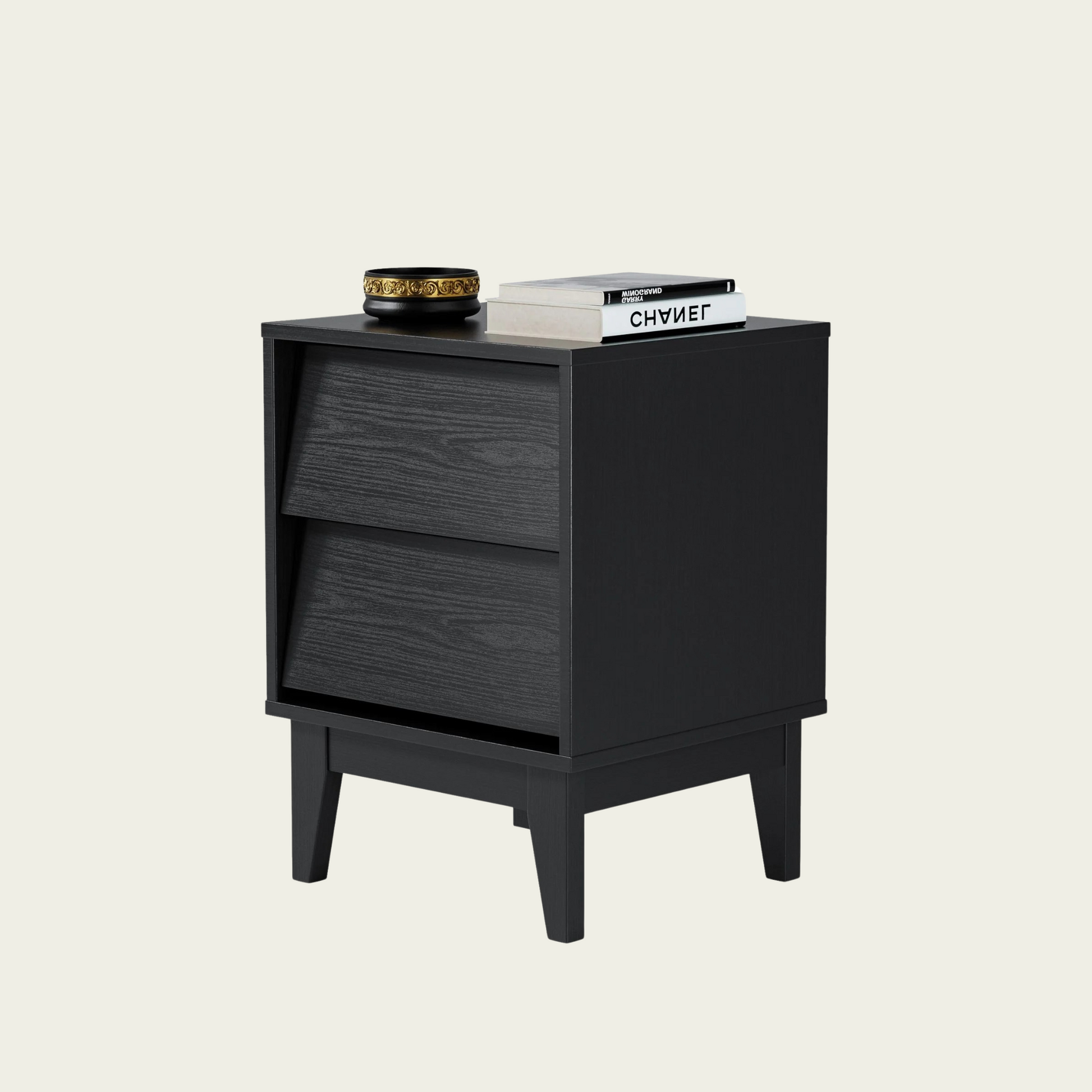 2 Set Nightstands Features Vintage-style and Bevel Design, Made of MDF, Mid Century Modern Nightstand, Night Stand for Bedroom